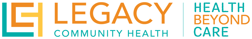 Legacy Community Health logo: teal and orange wordmark with the tagline 'HEALTH BEYOND CARE' on the right.